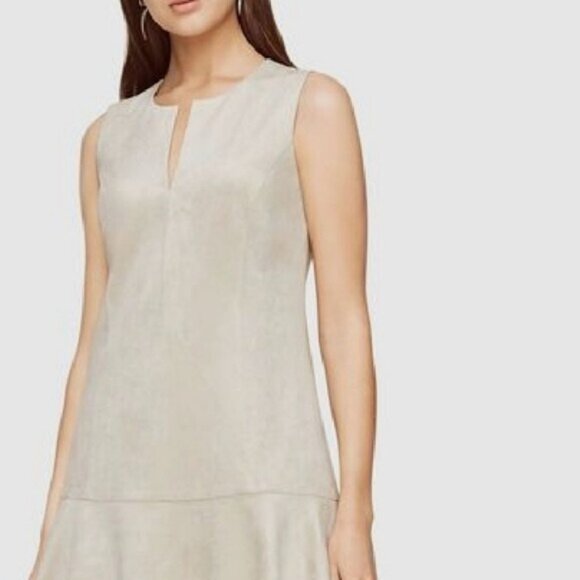 BCBGMAXAZRIA Dress Faux Suede  M Tan Adelene Sheath Sleeveless - Picture 3 of 12